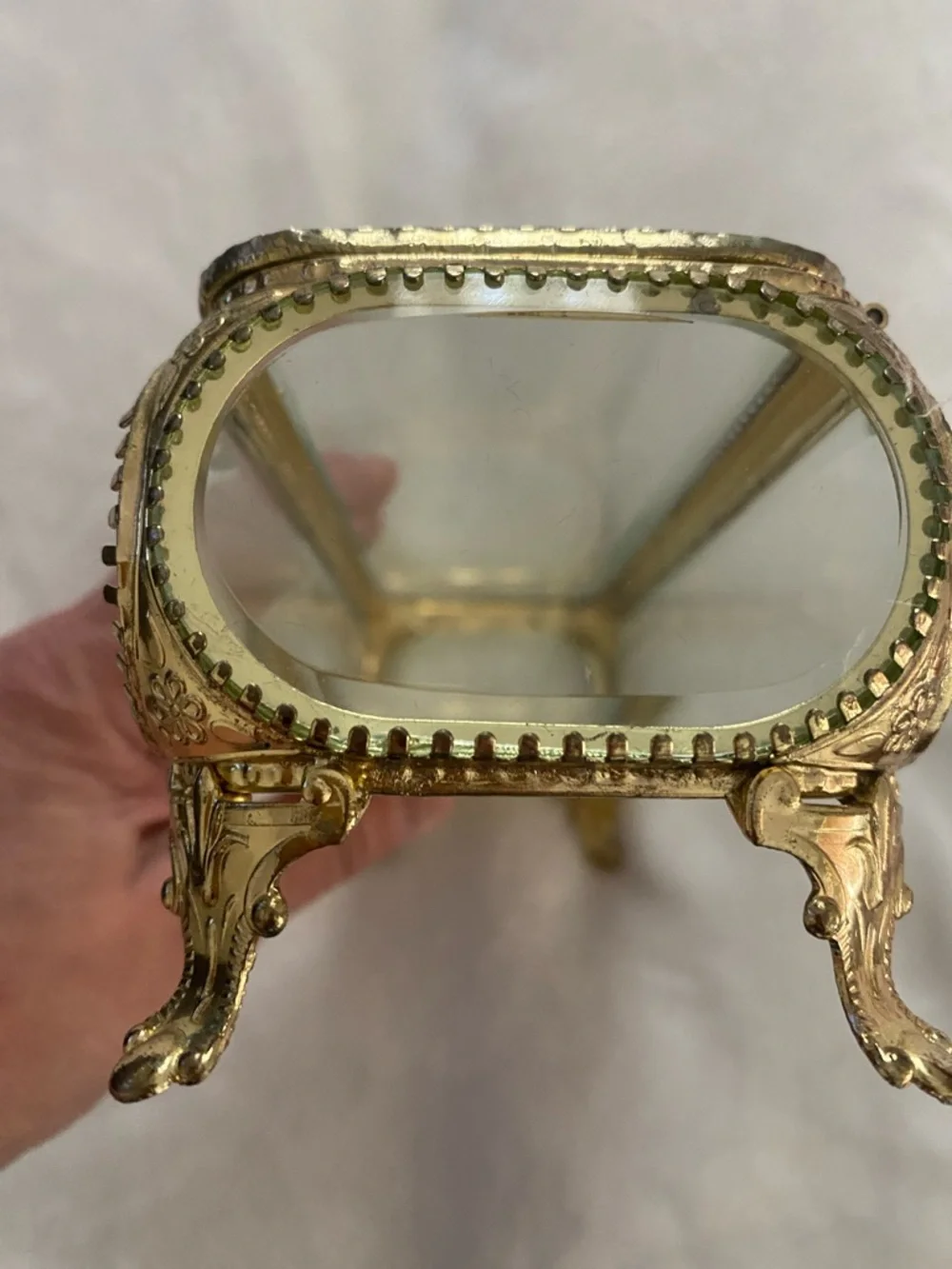 GRACE Vintage Gold Glass Jewelry Trinket Box - Decorative Vanity Organizer